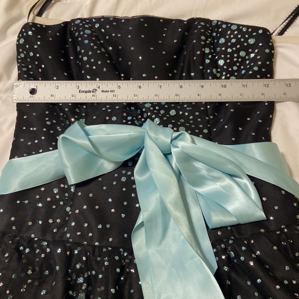 Jessica McClintock champagne turquoise sparkle strapless dress SZ 3 vintage cute - Picture 10 of 11